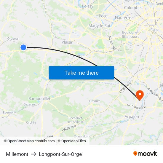 Millemont to Longpont-Sur-Orge map