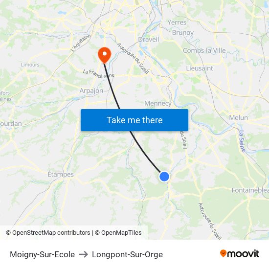 Moigny-Sur-Ecole to Longpont-Sur-Orge map