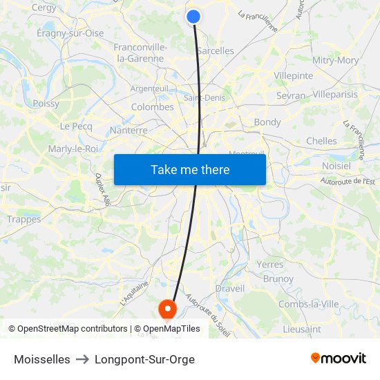 Moisselles to Longpont-Sur-Orge map