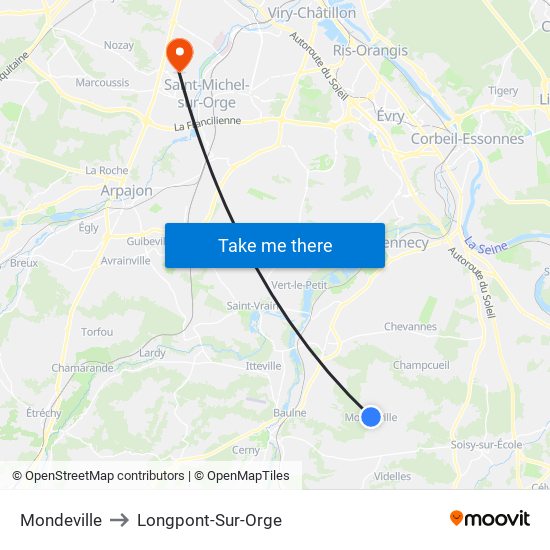 Mondeville to Longpont-Sur-Orge map