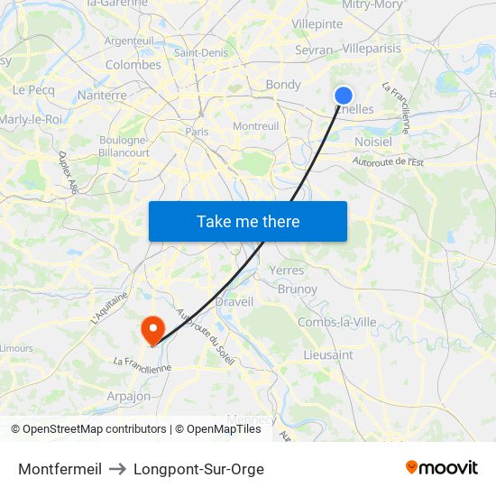 Montfermeil to Longpont-Sur-Orge map