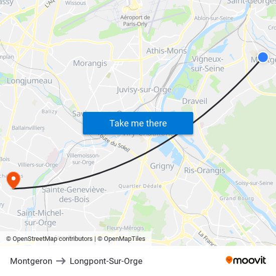 Montgeron to Longpont-Sur-Orge map