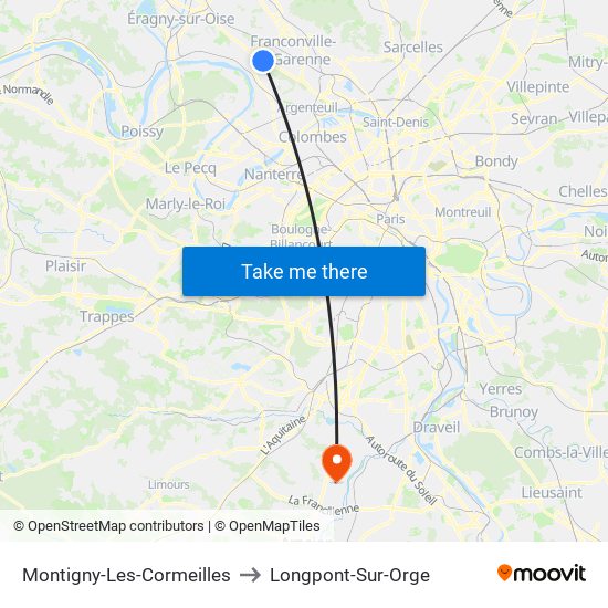 Montigny-Les-Cormeilles to Longpont-Sur-Orge map