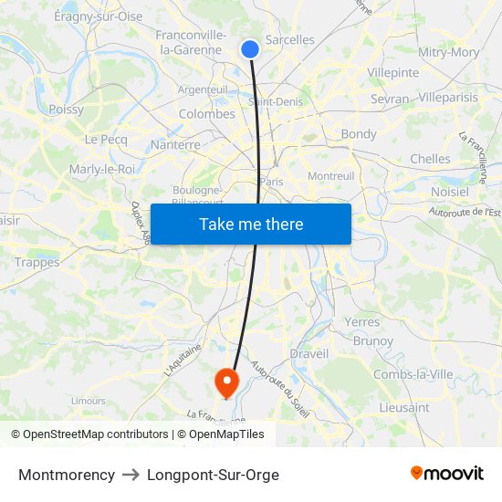 Montmorency to Longpont-Sur-Orge map