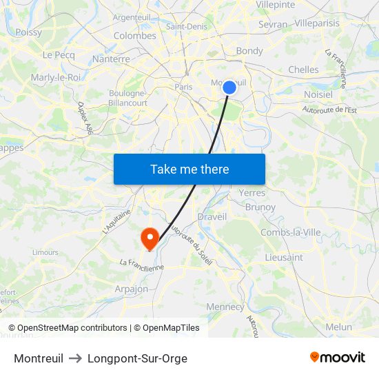 Montreuil to Longpont-Sur-Orge map