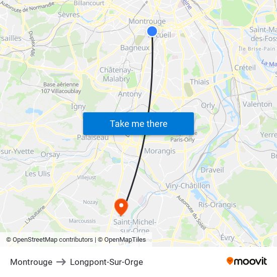 Montrouge to Longpont-Sur-Orge map
