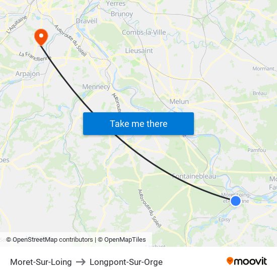 Moret-Sur-Loing to Longpont-Sur-Orge map