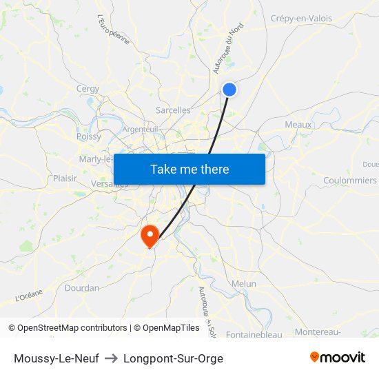 Moussy-Le-Neuf to Longpont-Sur-Orge map