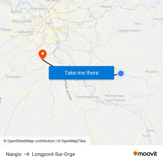 Nangis to Longpont-Sur-Orge map