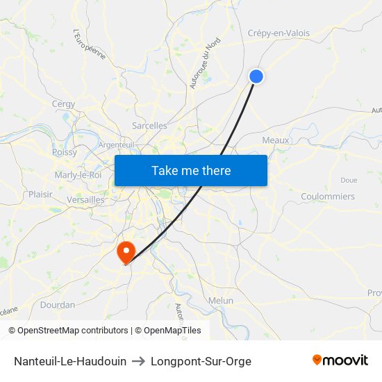 Nanteuil-Le-Haudouin to Longpont-Sur-Orge map