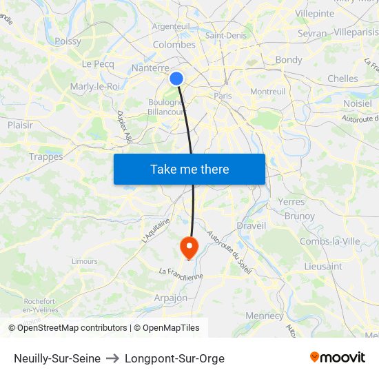 Neuilly-Sur-Seine to Longpont-Sur-Orge map