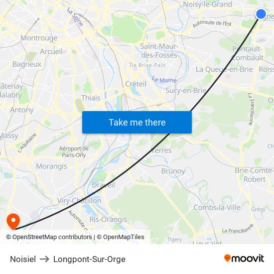 Noisiel to Longpont-Sur-Orge map