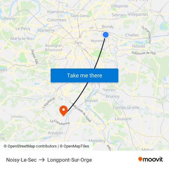 Noisy-Le-Sec to Longpont-Sur-Orge map