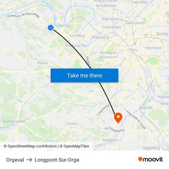 Orgeval to Longpont-Sur-Orge map