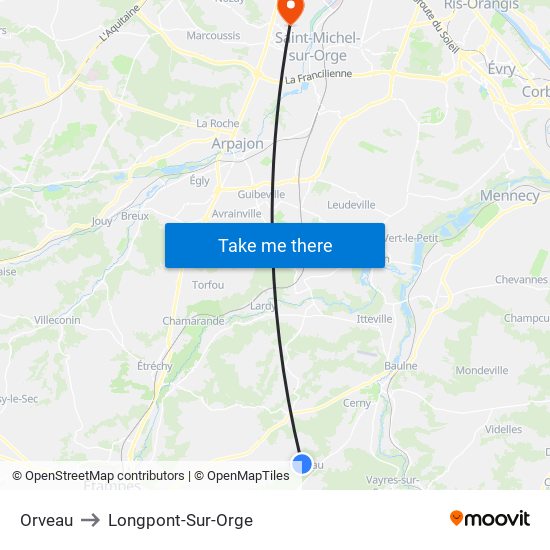 Orveau to Longpont-Sur-Orge map