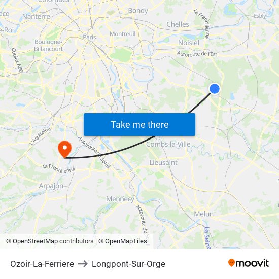 Ozoir-La-Ferriere to Longpont-Sur-Orge map