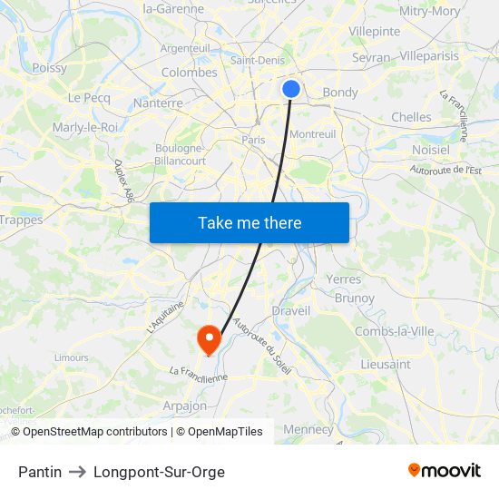 Pantin to Longpont-Sur-Orge map