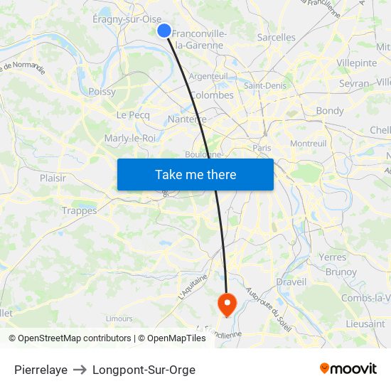 Pierrelaye to Longpont-Sur-Orge map