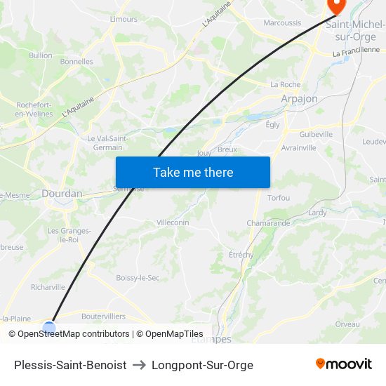 Plessis-Saint-Benoist to Longpont-Sur-Orge map