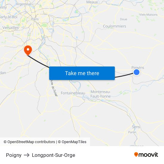 Poigny to Longpont-Sur-Orge map