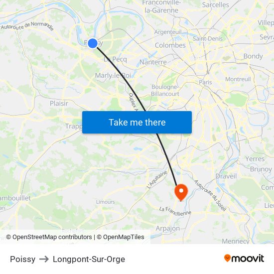Poissy to Longpont-Sur-Orge map