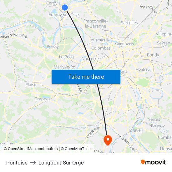 Pontoise to Longpont-Sur-Orge map
