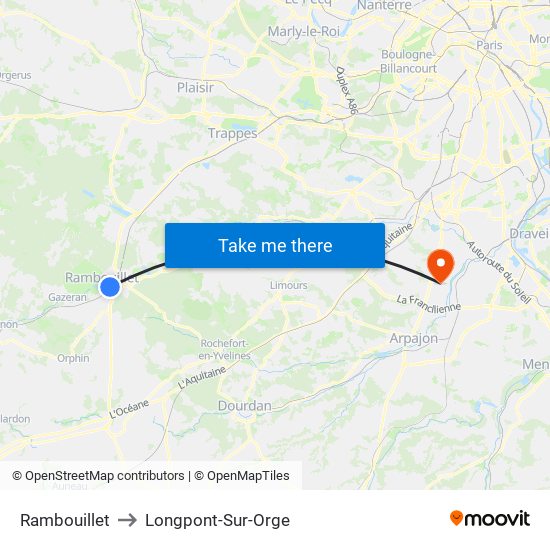 Rambouillet to Longpont-Sur-Orge map