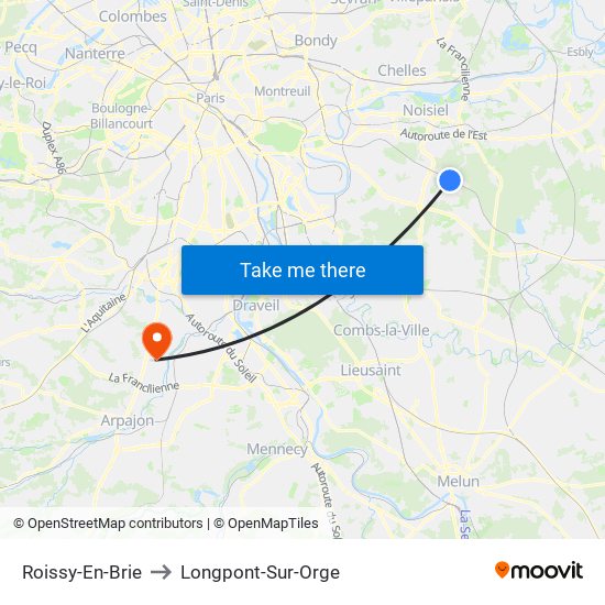 Roissy-En-Brie to Longpont-Sur-Orge map