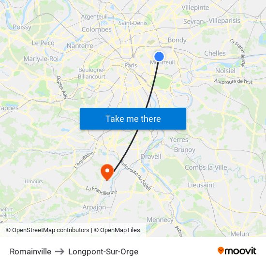 Romainville to Longpont-Sur-Orge map