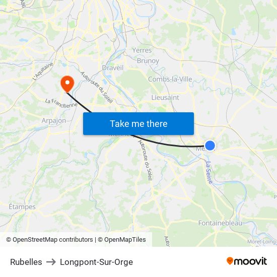 Rubelles to Longpont-Sur-Orge map
