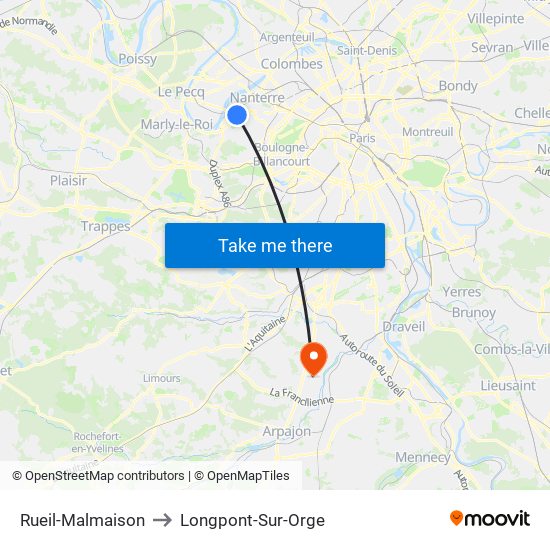 Rueil-Malmaison to Longpont-Sur-Orge map