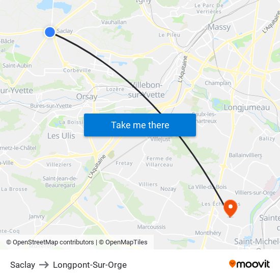 Saclay to Longpont-Sur-Orge map