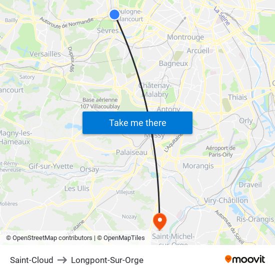 Saint-Cloud to Longpont-Sur-Orge map