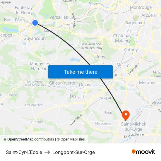 Saint-Cyr-L'Ecole to Longpont-Sur-Orge map