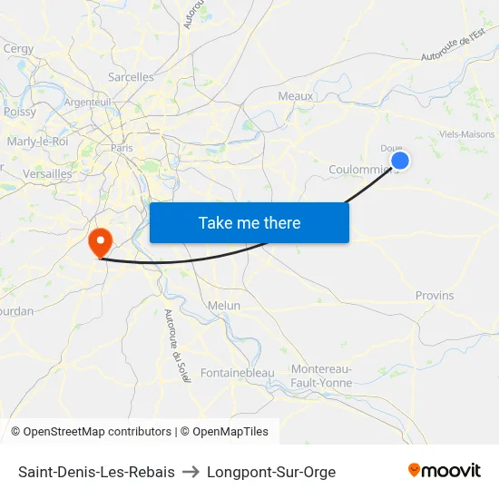 Saint-Denis-Les-Rebais to Longpont-Sur-Orge map
