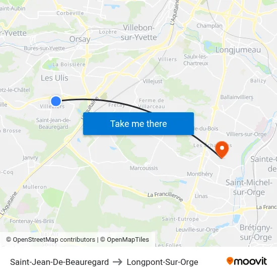 Saint-Jean-De-Beauregard to Longpont-Sur-Orge map