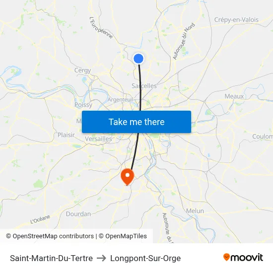 Saint-Martin-Du-Tertre to Longpont-Sur-Orge map