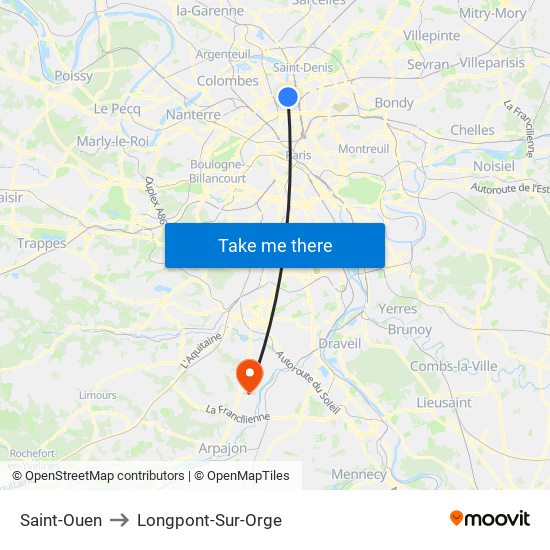 Saint-Ouen to Longpont-Sur-Orge map