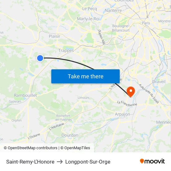 Saint-Remy-L'Honore to Longpont-Sur-Orge map