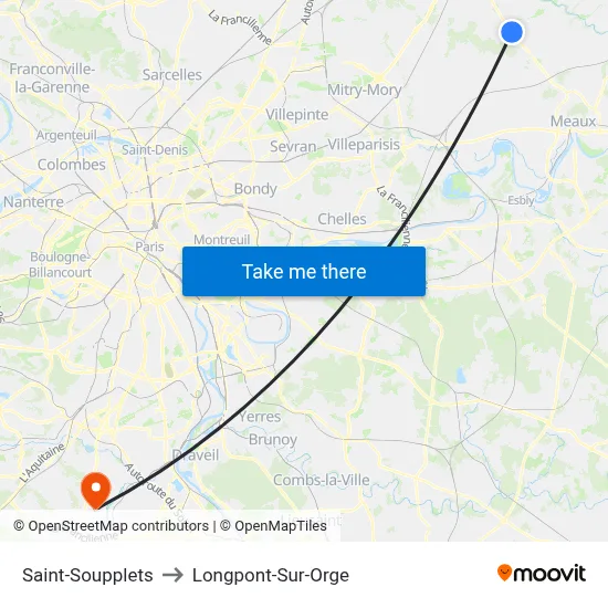 Saint-Soupplets to Longpont-Sur-Orge map