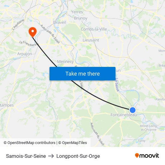 Samois-Sur-Seine to Longpont-Sur-Orge map