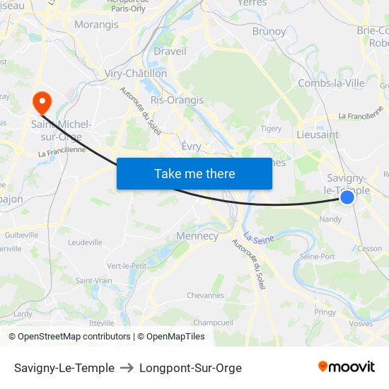 Savigny-Le-Temple to Longpont-Sur-Orge map