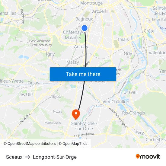 Sceaux to Longpont-Sur-Orge map