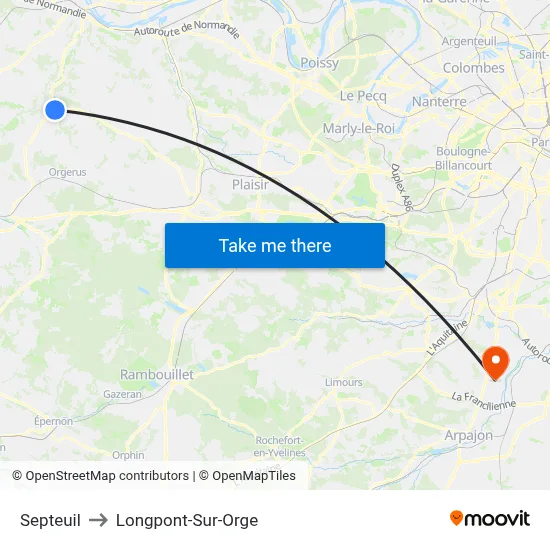 Septeuil to Longpont-Sur-Orge map