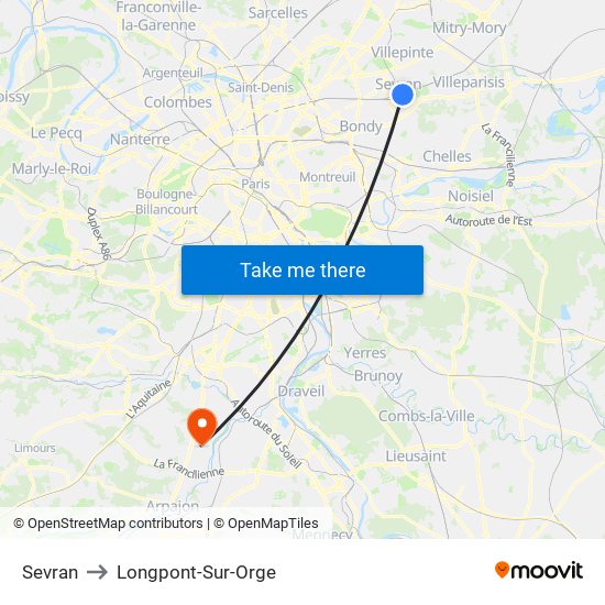 Sevran to Longpont-Sur-Orge map