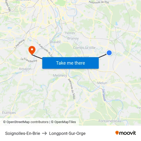 Soignolles-En-Brie to Longpont-Sur-Orge map