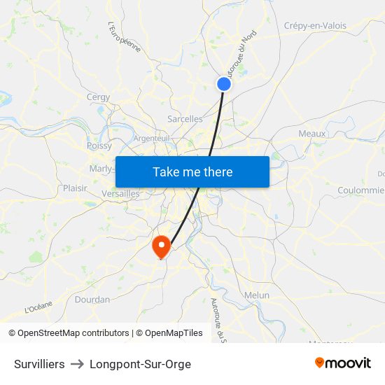 Survilliers to Longpont-Sur-Orge map