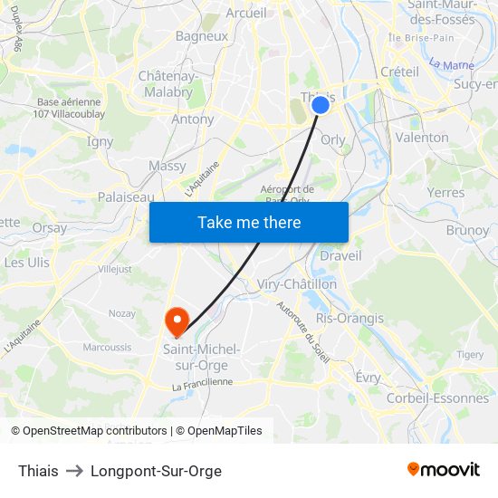 Thiais to Longpont-Sur-Orge map