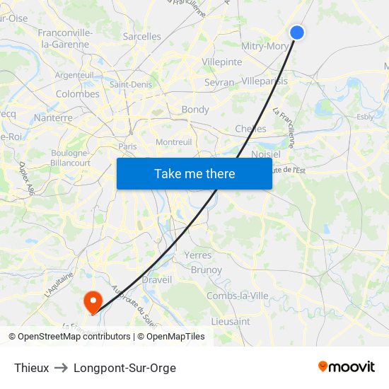Thieux to Longpont-Sur-Orge map
