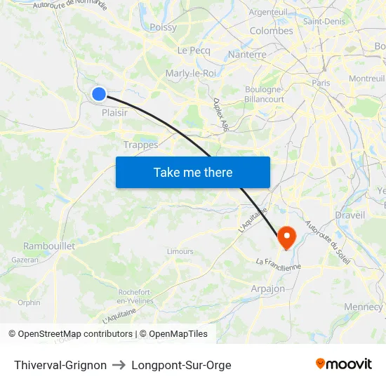Thiverval-Grignon to Longpont-Sur-Orge map